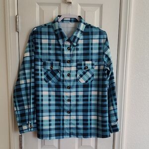 Women's Blue Plaid Button-Up Shirt Size Large